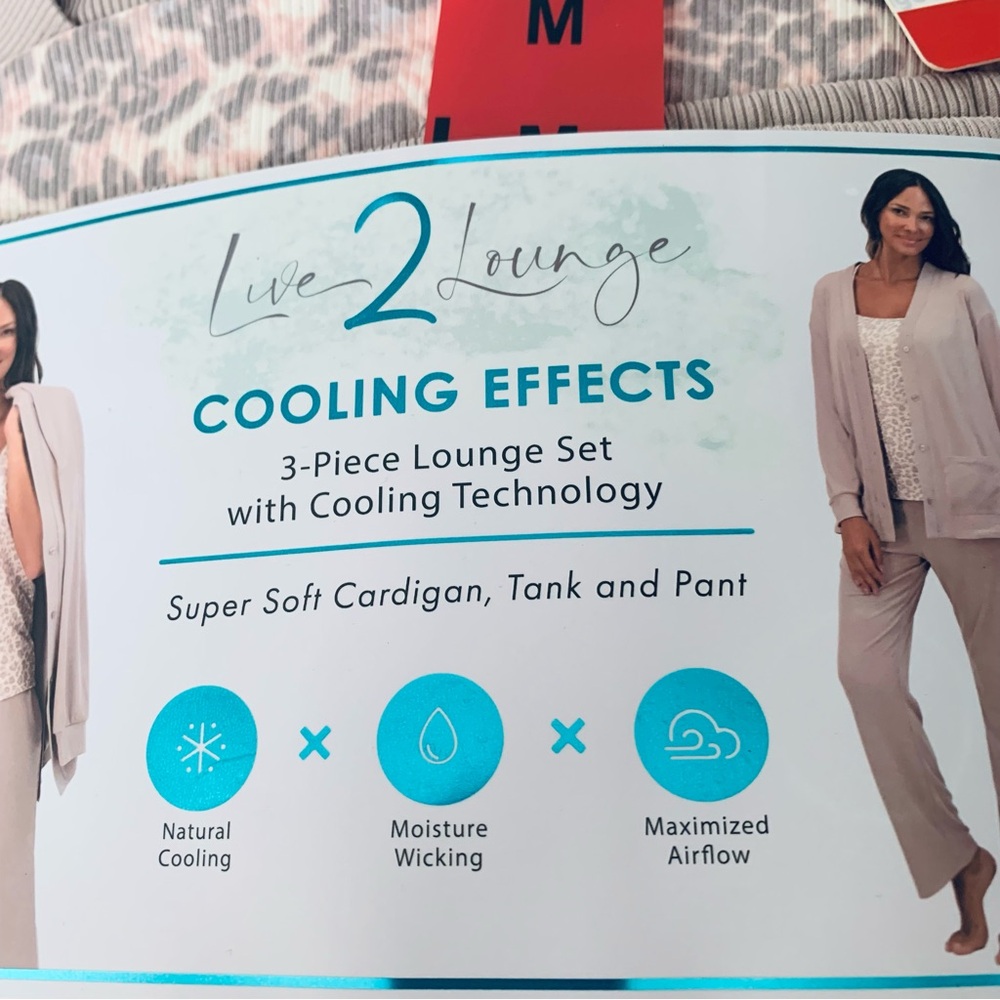 Live 2 Lounge 3 Piece Loungewear Set NWT Cardigan Tank Top Pants Soft & Cooling - Picture 8 of 12